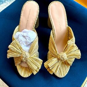 Loeffler Randall Penny Gold Pleated Bow Heel size 8